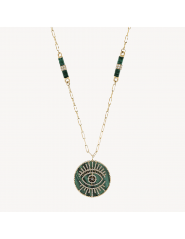 Collier Eye Malachite Plate Diamond Or Rose Dans la société mordern