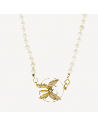 Pearls Necklace and Diamond Butterfly Locket l'achat 