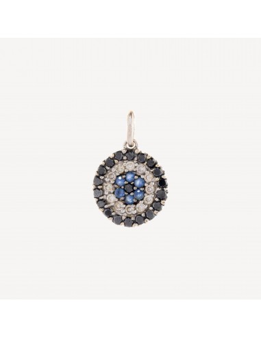 Pendentif Disque Evil Eye Diamant et Saphir de pas cher