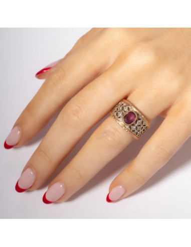 Bague Vintage Rubis et Diamants Or Rose la livraison gratuite